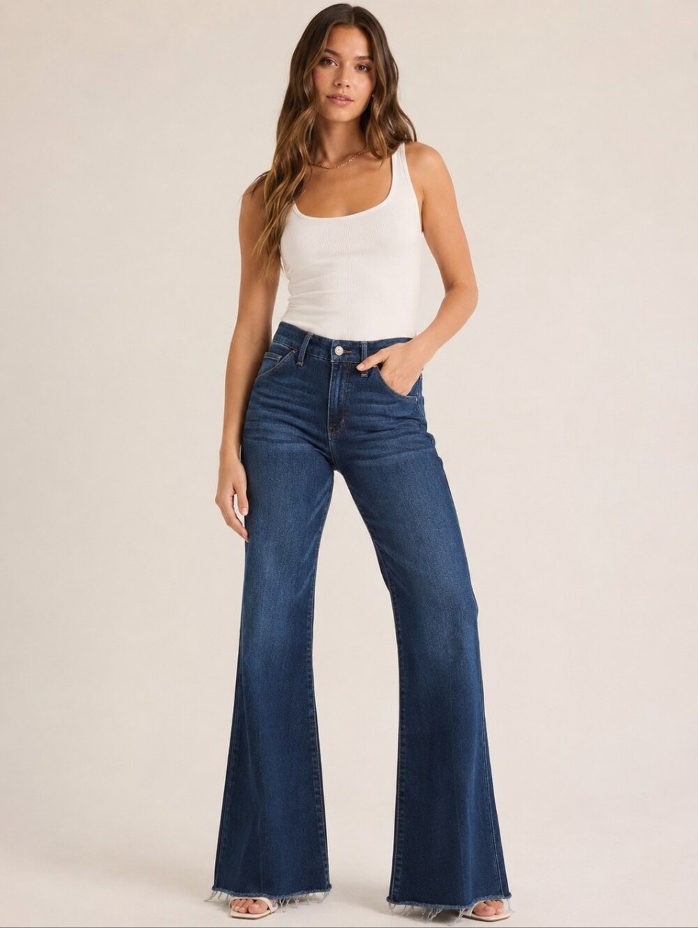 KanCan High Rise Raw Hem Flare Jeans Size 5/26 Dark Wash